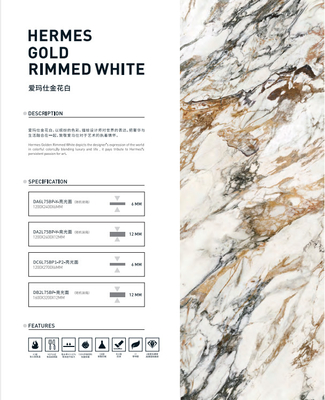Decoração da construção da telha da laje do mármore de Hermes Gold Rimmed White Colour