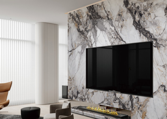 Elegantes azulejos de porcelana branca polida com resistência a riscos e manchas para sala de estar