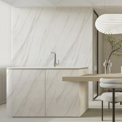 Alta resistência à mancha Marble Rectified Look Porcelana Tile com Marble Design Rectified Edge