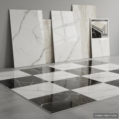 Azulejo de porcelana com aparência de mármore para decoração de edifícios, superfície lisa e levemente texturizada, método de instalação com argamassa fina ou adesivo, durável e elegante