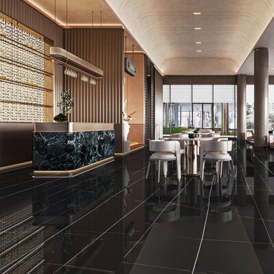 Azulejo de Porcelana com Aparência de Mármore 1200x2700mm com Argamassa Colante e Acabamento Polido Fosco para Interiores Comerciais