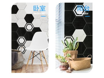 Hexágono preto pequeno 8' telha de mármore da porcelana do olhar de X9.2 8.8mm